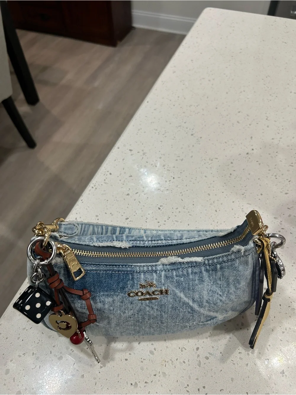 Coach Teri Shoulder Bag In Loved Denim With Charms